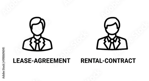 Lease agreement and rental contract documentation service representative icons with agreement contract document representative business property