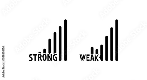 Strong and weak signal strength indicators communication bar icons showing level comparison strength communication internet wireless connection
