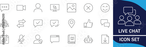 Live chat icon set live, chat, support, message, communication, help, assistance related premium editable vector graphics.
