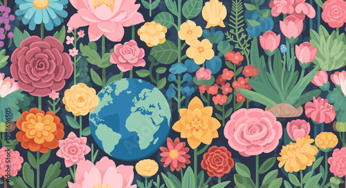 This colorful illustration of flowers evokes a feeling of freshness and optimism, ideal for backgrounds, website design, or spring-themed marketing ma