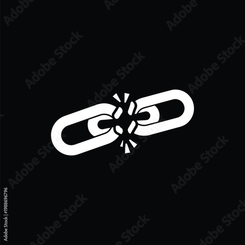 A broken chain link on a black background symbolizing freedom and release