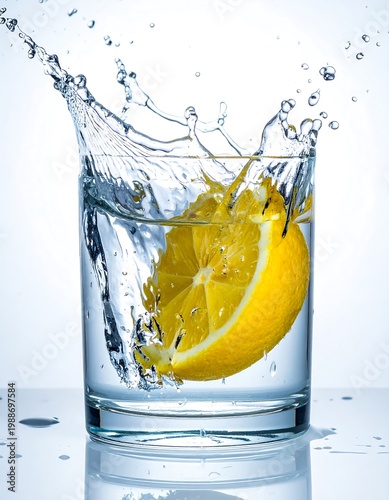 Lemon Wedge in Glass of Water.