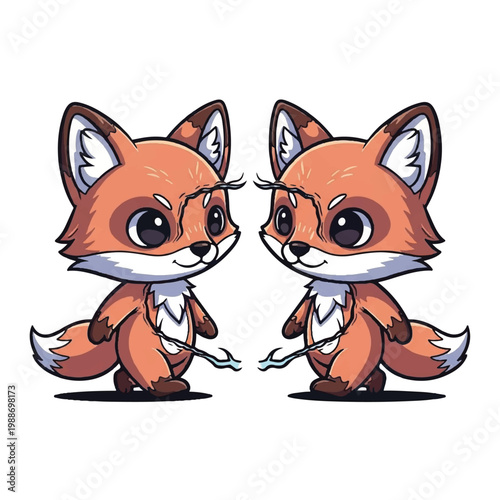 Two cartoon foxes standing side by side.
