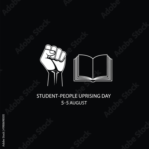 A graphic illustration commemorating Student-People Uprising Day on August 5th with a raised fist and an open book