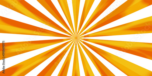 Groovy starburst with colorful rays. Abstract disco striped background. Orange, pink and green sun retro psychedelic design.