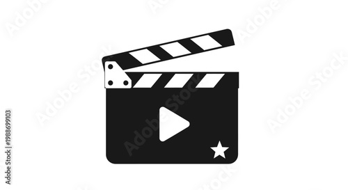 Film clapper board play button icon.