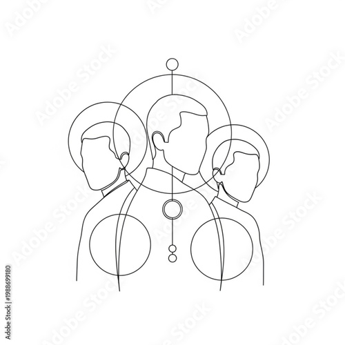 Abstract geometric depiction of three human figures in unity.