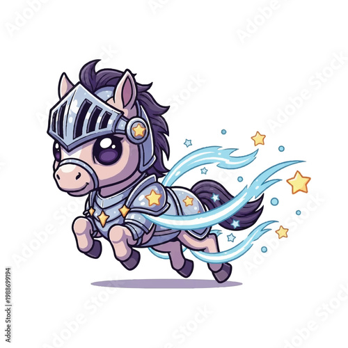 Cartoon horse wearing armor and helmet.