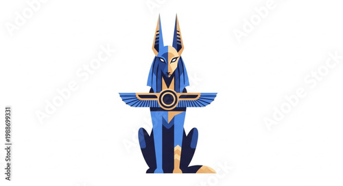 Ancient Egyptian Anubis god totem pole style illustration.