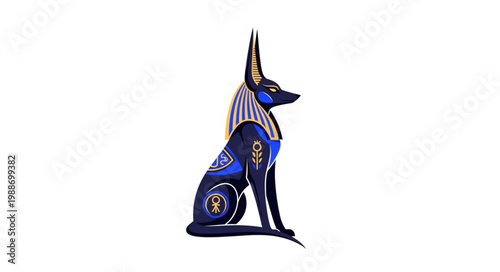 Ancient Egyptian Anubis statue with jackal head and ornate details.
