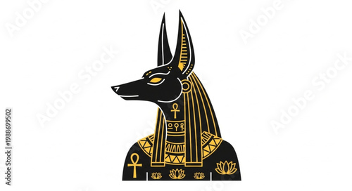 Ancient Egyptian god Anubis jackal head deity illustration.