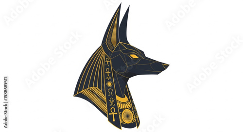 Ancient Egyptian god Anubis jackal head profile illustration 1.