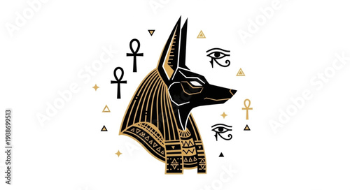 Ancient Egyptian god Anubis jackal head profile illustration 2.