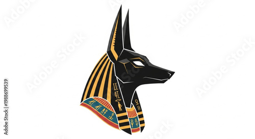 Ancient Egyptian god Anubis jackal head profile illustration.