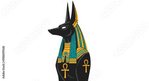 Ancient Egyptian God Anubis Jackal Headed Deity Illustration.