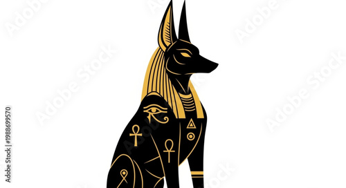 Ancient Egyptian God Anubis Jackal Headed Deity Sitting.