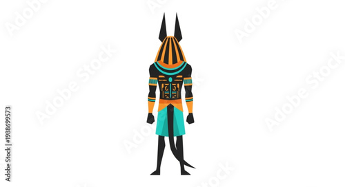 Ancient Egyptian God Anubis Standing Full Body Illustration.