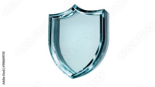 Clear glass shield emblem polished and reflective, isolated on transparent background