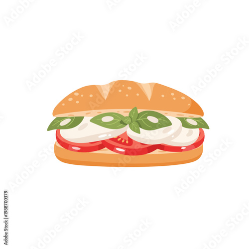 Caprese Sandwich Flat Vector Italian Food Illustration