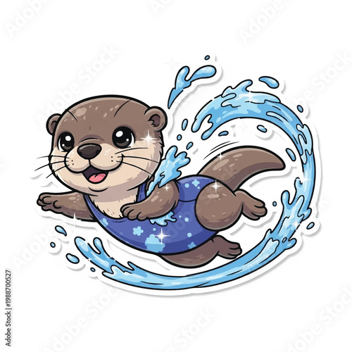 Cartoon otter wearing blue swimsuit.