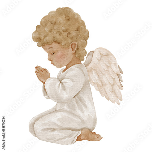 Fotografía Praying angel child isolated clipart, watercolor illustration