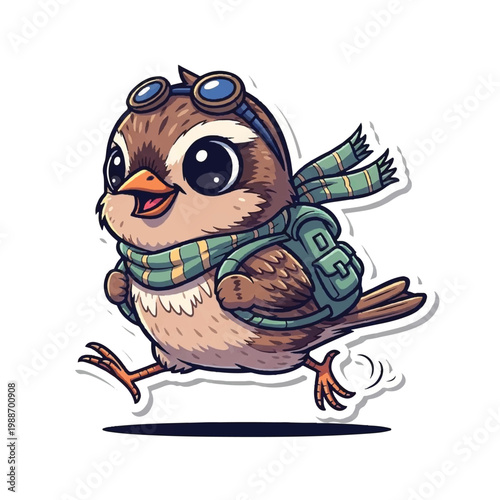 Cartoon Bird Wearing Aviator Goggles.