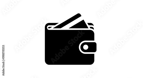 A black wallet icon with cash sticking out is shown on a white background