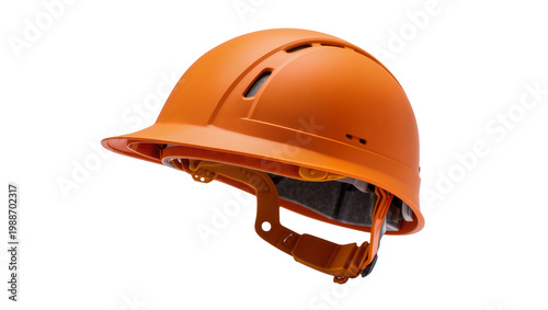 Fotografie Orange construction hard hat with ventilation slots, isolated on transparent bac