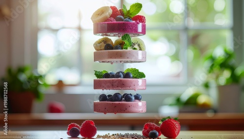 Deconstructed Smoothie Bowl with Fresh Fruits and Berries.