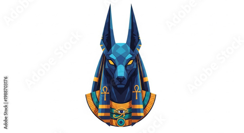 Anubis Egyptian God Head Illustration with Intricate Details and Glowing Eyes.