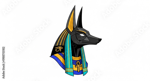 Anubis Egyptian God Head Illustration.