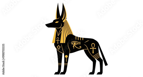 Anubis Egyptian God Jackal Headed Deity Ancient Mythology Illustration.