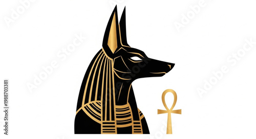 Anubis Egyptian God of the Afterlife with Ankh Symbol.