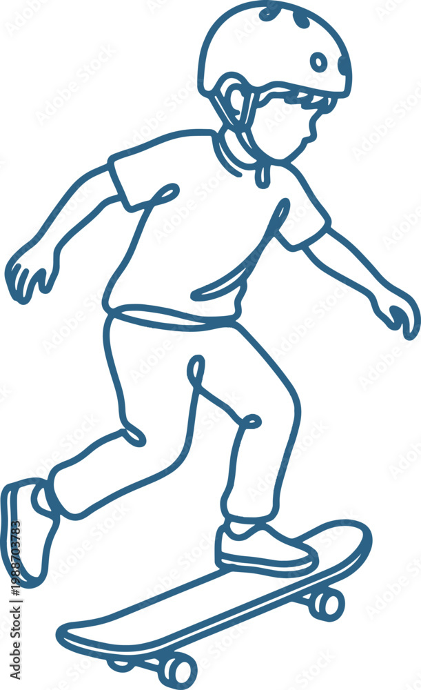 Fototapeta premium A boy riding a skateboard with a helmet on