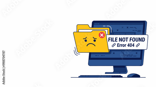 Error with a Sad File Not Found Message on a Desktop Computer Screen Displaying a System Problem