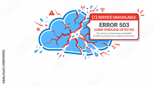 Cloud Service Unavailable Error 503 Overload Detected Digital Illustration
