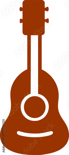 A simple illustration of a red ukulele standing upright against a plain background