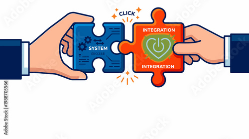 System Integration Puzzle Pieces Clicking Together for Successful Business Solution and Harmonious Connection