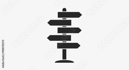 A minimalist flat vector icon of a directional signpost with multiple arrow signs pointing in different directions.