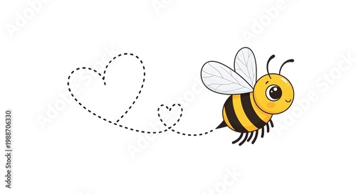 Cute bee flying with dotted heart trail isolated on transparent background