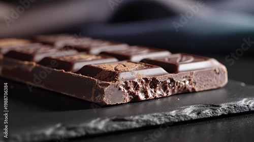 Rich Dark Chocolate Bar With Soft Focus Background on Stone Slab Delicious Confectionery Treat