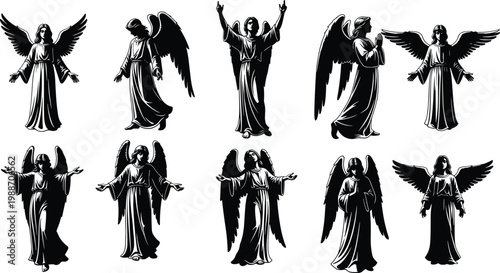 angel, wings, robe, silhouette, guardian, spirit, divine, holy, celestial, monochrome, shadow, art, figure, spiritual, religious
