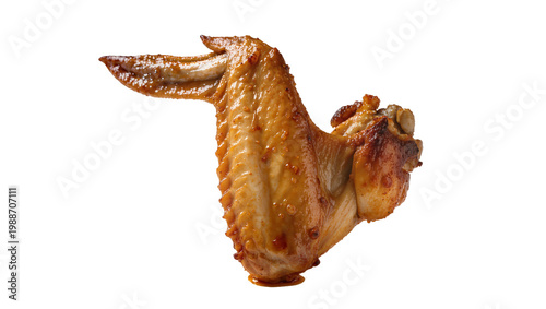 Crispy golden brown chicken wing cooked and seasoned, isolated on transparent background
