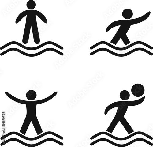 Illustrations of aquatic sports and activities near water