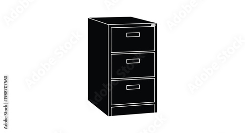 A black filing cabinet with three drawers depicted as a stark silhouette