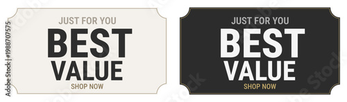 Elegant black and cream labels featuring best value promotional text