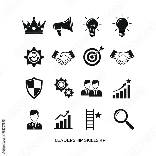 A comprehensive collection of data analysis and business intelligence icons, featuring various charts, graphs, magnifying glasses, data storage, and cloud computing symbols.