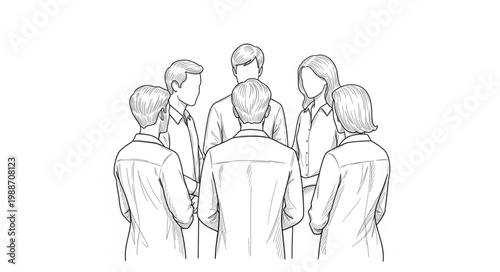 Diverse group of people standing in a circle discussing ideas.