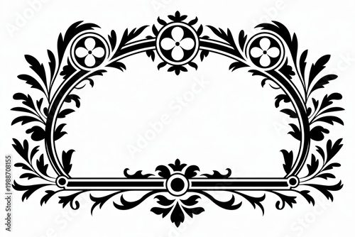 Intricate black and white ornate decorative frame with floral and leaf motifs ornate frame decorative border