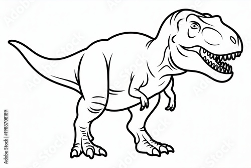 Simple black and white line of a smiling cartoon dog with floppy ears and a curled tail line cartoon dog